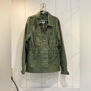 This is kids Gap, it is a green bottom up lightweight jacket.